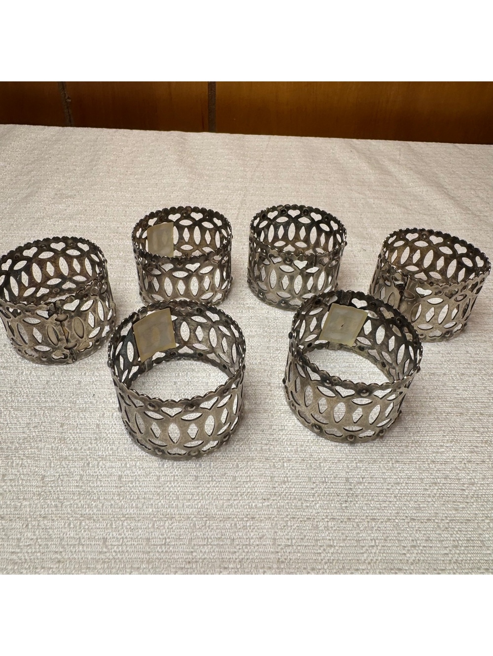Vintage Audrey Silver Tone Filigree Napkin Rings Set of 6 1970s Table Decor